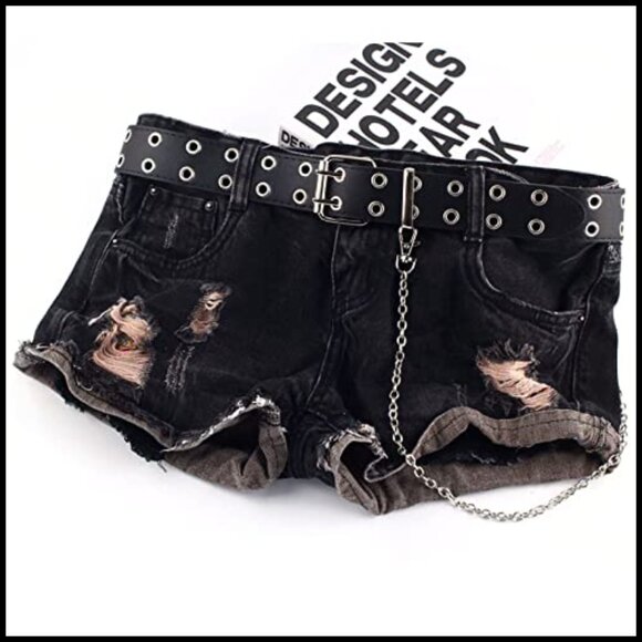 PU Leather Double Grommet Punk Studded Belt for Jeans